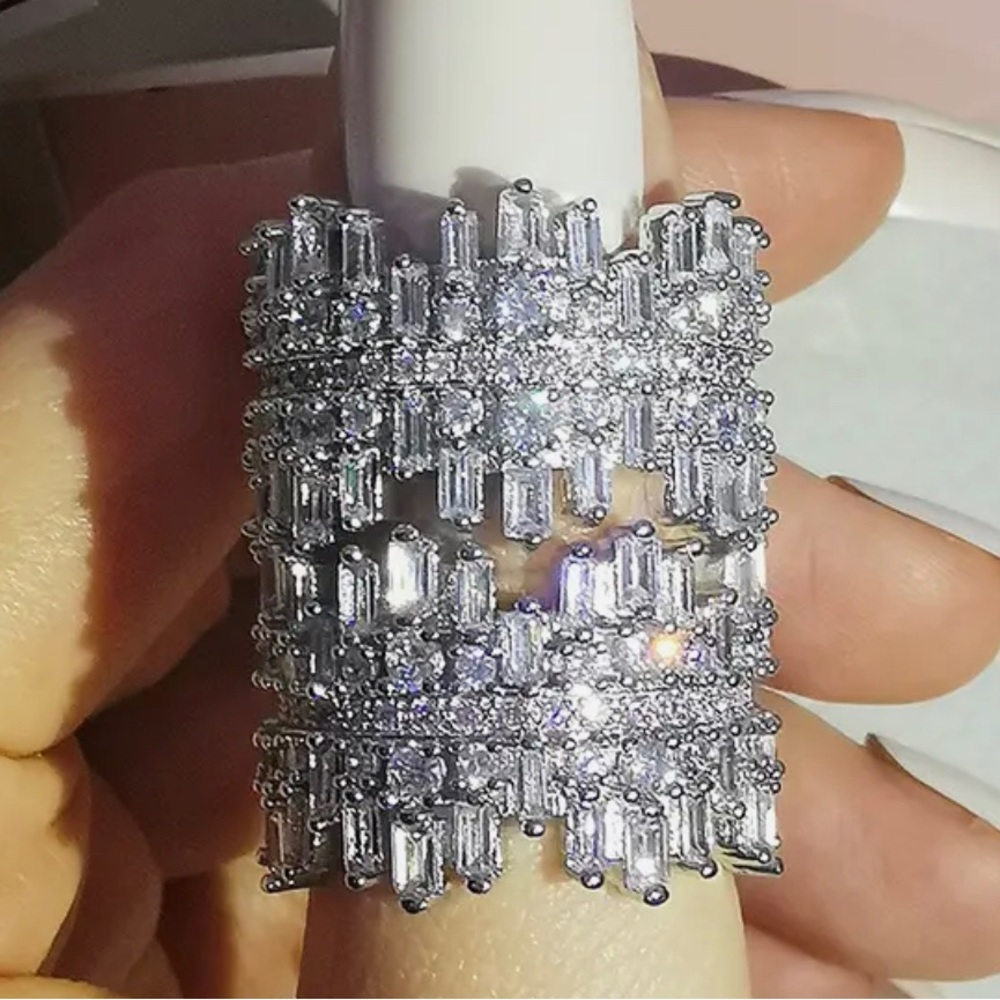 5.94 ct New Sterling Silver Diamond Engagement Wedding Band - Picture 3 of 5